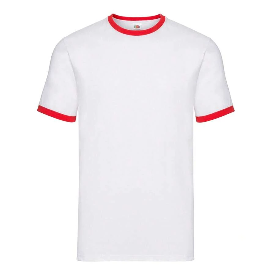 Fruit of the Loom Mens Ringer TShirt (White/Red) - 165gsm 100% Cotton - 紅色 - 查看 1