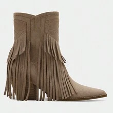 Women's Fringe Western Boots Cowboy Boots Pointed Toe Stacked Block ...