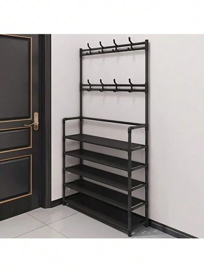 قطعة واحدة علّاقة معطف المدخل ، رف أحذية عرض 23.62 بوصة ، علّاقة ملابس قائمة بذاتها مع 4 / 5 رفوف تخزين ومرتب8 خطافين مزدوجين ، منظم لغرفة المعيشة والحمام والردهة (يتطلب التجميع الذاتي)