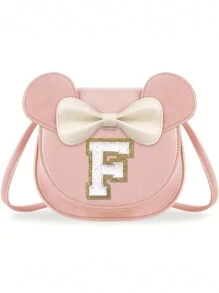 1pc Adorable Rose, Mouse Ear & Bow Design Crossbody Bag, Suitable For 3-8 Years Old Girls - Glittering Coin Purse, Faux Leather - Pink - View 5