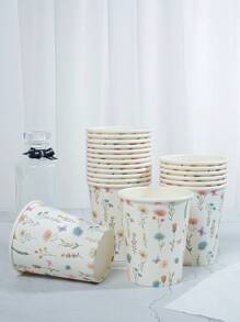 10/25 Vasos de papel desechables con temática de flores frescas, de 9 onzas/250ml, vasos de bebida desechables, vasos de café desechables para fiestas de cumpleaños, adecuados para diversas fiestas, bodas, hogares, oficinas, vasos de bebida, vasos de bebida fría, vasos de té caliente, tazas de café, vasos de comedor, suministros y accesorios para fiestas de cumpleaños