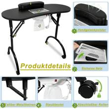 YARDIN Juego de mesa de manicura, mesas de manicura plegables de 90x33x77 cm, que incluyen cojín de mano de PU, aspiradora de uñas, bolsa para el polvo y bolsa de almacenamiento, mesa de manicura móvil para el cuidado de uñas en estudio de uñas (blanco/negro)