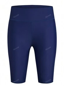 Women's High Waisted Swim Shorts With Pockets Solid Board Short Pants Bathing Suit Bottoms For Swimming, Beach & Summer