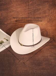 1 szt. Unisex Western Cowboy Hat z metalowym nitem Cattle Pattern, lekki kapelusz festiwalowy wykonany z nieelastycznego splotu włókien poliestrowych, ozdobiony akcesoriami