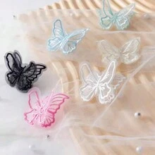 10 miếng vải thêu hình bướm trong suốt 3D mô phỏng lưới bướm dùng để may quần áo tự làm, phụ kiện tóc, ốp điện thoại dạng gel kem, viền trang trí nhỏ - trắng - Xem 6