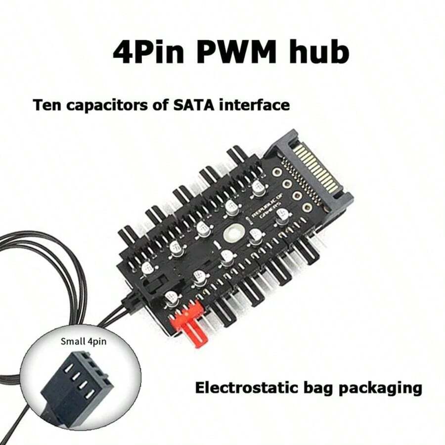 PC Radiator Fan Hub 1 To 10 PWM 12V 4Pin Splitter Extended Power Socket ...
