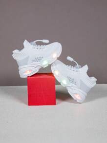 儿童休闲运动鞋，鞋底发光，轻便，鞋带可调节，脚踝灵活，透气，适合日常穿着 - 白色 - 查看 9