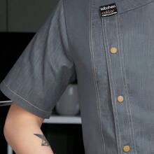 Chaqueta de chef transpirable, blanca, gris y negra, elegante, manga corta, unisex, cómoda y duradera, adecuada para cocinar, hornear, hotel, restaurante, catering, manga corta de verano, uniforme de trabajo... - Gris - Ver 4