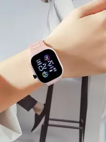 2pcs/1pc Color Display Electronic Watch, Korean Fashion Cool LED Light Couples Digital Watches For Middle School Students