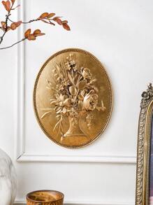 1 件，7.9 * 9.9 英寸复古金色椭圆形浮雕花卉壁饰，手绘树脂材质，复古欧式椭圆形装饰壁挂，适用于家庭、酒店装饰和摄影道具、家居装饰、房间装饰、墙面装饰 - 金色 - 查看 4