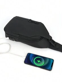 男士多功能胸包带 USB 充电端口，轻便单肩包手机邮差包，多功能纯色运动徒步斜挎包，大容量单肩包防水日常休闲通勤腰包圣诞假期
