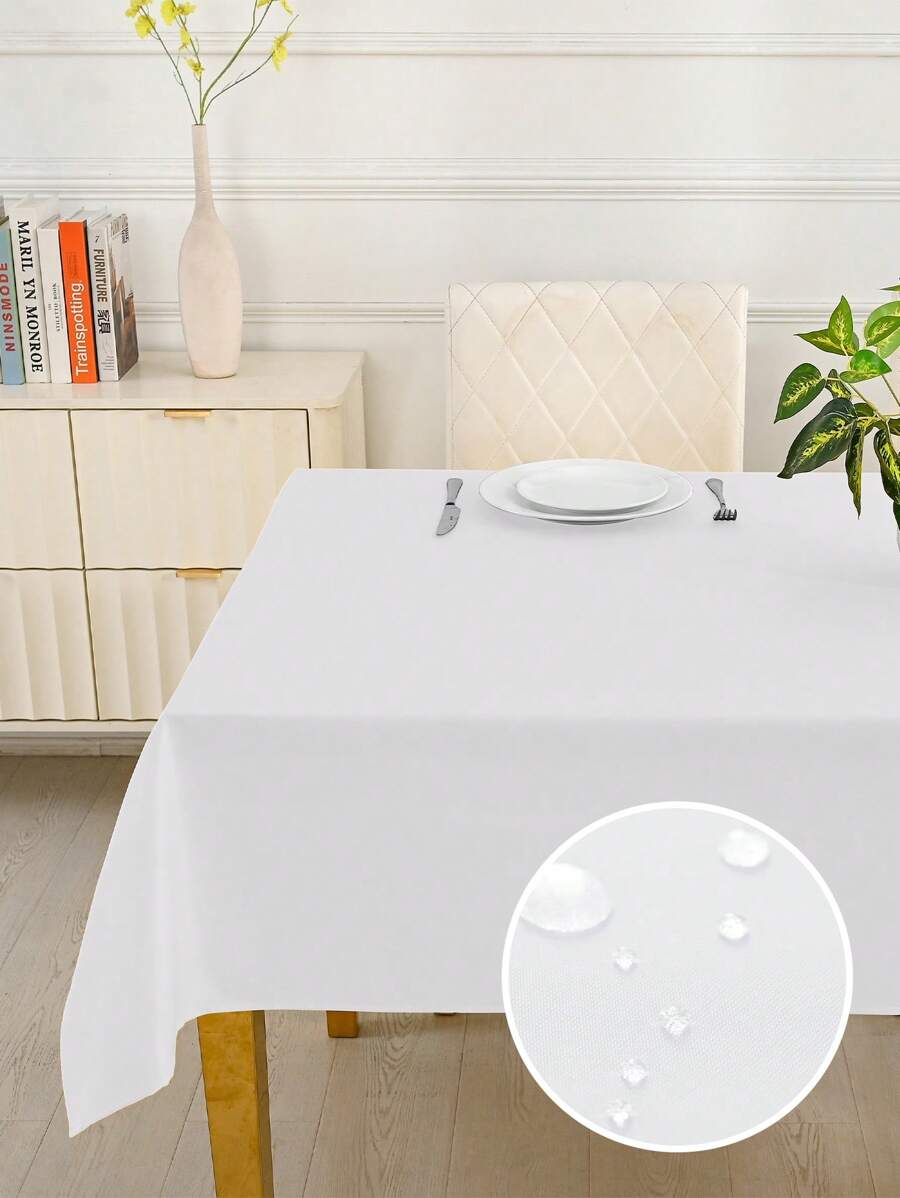 1 pieza Mantel rectangular de textura de lino, resistente a las manchas, tela decorativa sin arrugas para comedor, fiesta, bufé, boda - Blanco - Ver 1