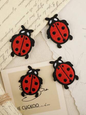 4 Pcs Black & Red Ladybug Pattern DIY Embroidered Fabric Patches, Fashionable & Minimalist Style, Polyester Iron-On/Sewing Applique For Clothing, Bags, Shoes, Hats, Home Decor