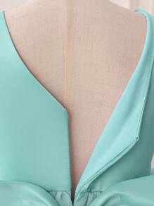 年轻女孩绿色荷叶边网眼圣诞派对礼服，优雅公主礼服，适合生日派对、宴会、婚礼、节日庆典、花童装 - 青碧色 - 查看 5