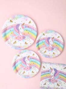 Set da 8 pezzi Decorazioni da tavola monouso a tema Unicorno, 8 piatti di carta usa e getta da 7 e 9 pollici, 8 bicchieri di carta, 16 tovaglioli, posate di carta, adatti per feste di famiglia, stile arcobaleno unicorno, articoli per compleanni