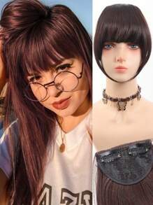 Women's Synthetic Bangs Hairpiece, Straight Hair Versatile Brown & Black French Curtain Fringe With Temples, High Temperature Fiber, Clip In Front Hair Extensions Natural Bangs Hairpieces Suitable For All People