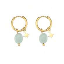 18K Gold Plated Stainless Steel Natural Labradorite Octagon Star Pendant Earrings - Minimalist Design For Women