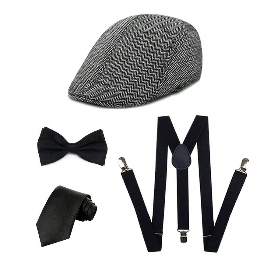 SUMERSHA 3Pcs 1920s Mens Costume Accessories Roaring 20s Set Fedora Hat