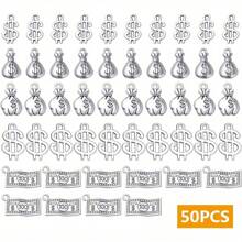 20/50 Stücke antik-silberne Dollar-Zeichen Anhänger, verdeckte Legierung Geldtasche Anhänger, 100 Dollar Schein Anhänger zum Selbermachen von Armbändern, Halsketten und Schmuck, 5 Stile