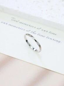 1 件女士简约不锈钢 2 毫米宽戒指，经典情侣结婚戒指 - 銀色 - 查看 8