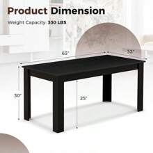 Moccha - Mesa de comedor de madera para 4 a 6 personas, mesa rectangular de madera de 63 pulgadas, mesa de cocina moderna con patas en forma de L, capacidad de peso de 350 libras, mesa de comedor de - Negro - - Ver 3