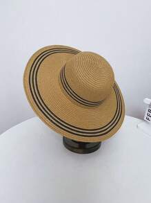 1 pieza Sombrero de paja de ala ancha para mujer para protección solar, sombrero casual y elegante de ala ancha para vacaciones de verano y playa