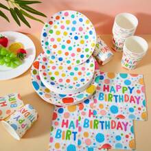 彩色圆点生日庆祝一次性餐具套装，适合派对、节日用餐 - 彩色 - 查看 4