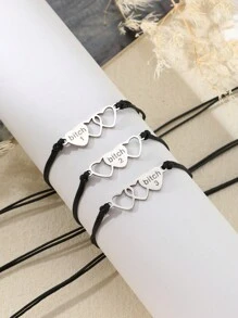 Goodwaro 3pcs Stainless Steel Laser Engraved "Best " Heart Decor Friendship Bracelets With Elegant Gift Card, For Ladies Daily Wear