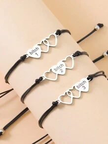Goodwaro 3pcs Stainless Steel Laser Engraved "Best " Heart Decor Friendship Bracelets With Elegant Gift Card, For Ladies Daily Wear