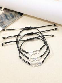 Goodwaro 3pcs Stainless Steel Laser Engraved "Best " Heart Decor Friendship Bracelets With Elegant Gift Card, For Ladies Daily Wear
