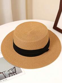 Casual Straw Hat, Versatile Wide Brim Sun Hat For Women, Men, Elegant Bohemian Style, UV Protection, Suitable For Beach, Vacation, Street Wear, Spring & Summer - Straw Hat - View 12