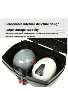 45L ABS Rear Motorcycle Box Trunk For 2 Helmets, Waterproof Motorcycle Trunk Universal Motorcycle Trunk Rear Pocket With Reflective Night Light Helmet Storage Umbrella Easy To Install - Black - View 8