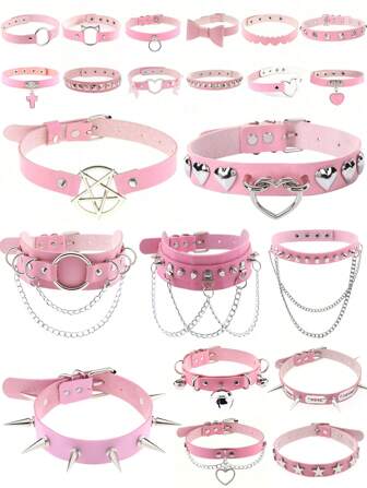 1pc Gothic Style Choker Necklace, Pink Series Choker Collar Adjustable Necklace Gift For Women, Suitable For Daily Wear, Party, Festival, Valentine's, Christmas, Carnival Valentines