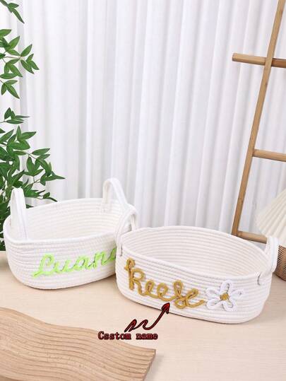 Personalized Custom Name Handmade Woven Rope Storage Basket, Children Toy, Laundry Basket, Cute Kids Design, Holiday Gift, Baby Room Storage, Makeup Cosmetic Organizer Box,Multi-Functional,Durable,Anti-Mold,Ornamental,Reusable,Exquisite,Stylish,High-Quality,Colorful,Modern,Custom,Personalized,Unique,Ideal Gifts For Him,Ideal Gifts For Her,Customized Storage Basket