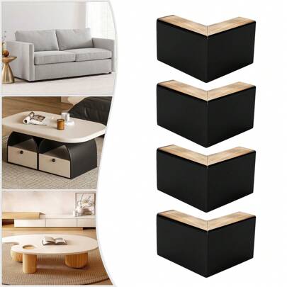 XIANXUS 4 PCS Modern Wooden Furniture Legs L Shape Table Feet Bed Riser Black Portable