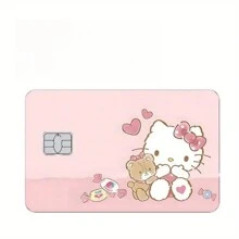 Sanrio 1pc/[Coleção completa de adesivos de cartão Hello Kitty] Porta-cartão de crédito Hello Kitty - Design fofo de desenho animado, poliéster, adesivo de plástico resistente a arranhões, para identificação de estudante, cartão de ônibus, cartão de banco e outros cartões. Acessório da moda