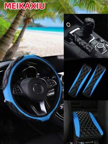 MEIKAXIU 6pcs Embroidered Nappa Leather Car Steering Wheel Cover Set, Fits 14.5-15 Inch Wheel, Include Handbrake, Gear Shift, Armrest, Shoulder Pad Covers, Universal For All Seasons - one-size - View 7