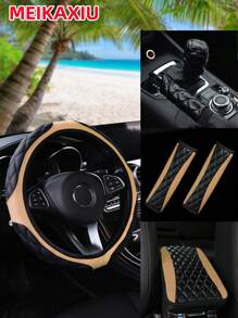 MEIKAXIU 6pcs Embroidered Nappa Leather Car Steering Wheel Cover Set, Fits 14.5-15 Inch Wheel, Include Handbrake, Gear Shift, Armrest, Shoulder Pad Covers, Universal For All Seasons - one-size - View 2
