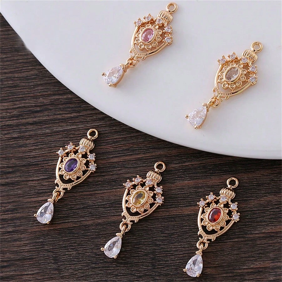 5pcs Vintage Elegant Copper Zirconia Hollowed Water Drop Pendant DIY Jewelry Accessories, Earrings, Necklaces, Hair Clips, Court Style