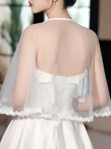 1件女士时尚轻盈蕾丝边披肩斗篷，适合婚礼、派对、摄影等场合 - 彩色 - 查看 3