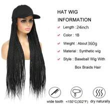 Braided Baseball Cap Wig Box Braid Hair Extensions With Hat Black Color Synthetic Hair Cap Wig With 24inch Long Braiding Hair For Women