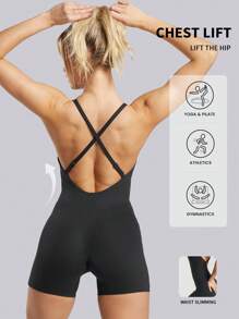 Aaseow Yoga Basic Solid Rib-Knit Seamless Sports Romper,Ribbed Solid Color Fashion Sports Jumpsut,High Elastic Yoga Bodysuit,Women's Activewear