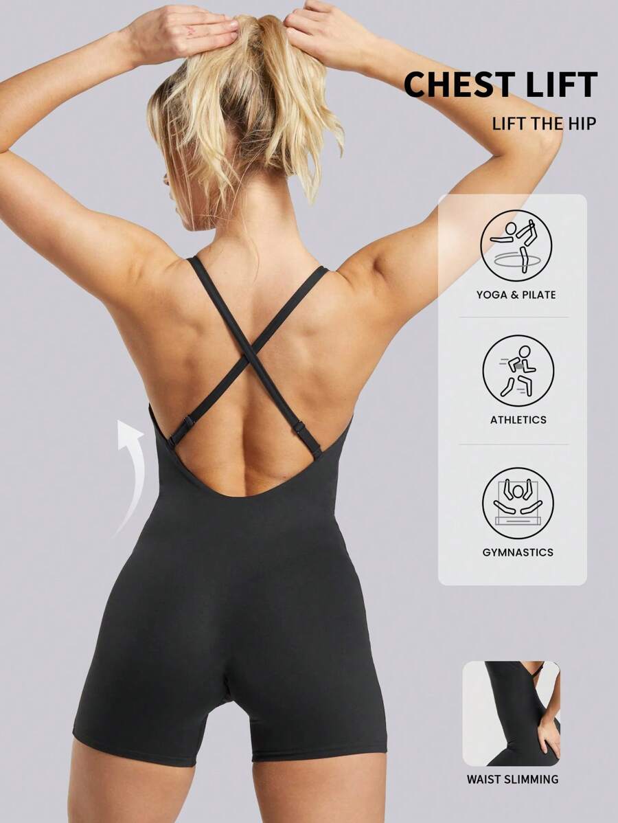 Aaseow Yoga Basic Solid Rib-Knit Seamless Sports Romper,Ribbed Solid Color Fashion Sports Jumpsut,High Elastic Yoga Bodysuit,Women's Activewear