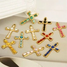 1 chiếc mặt dây chuyền hình thánh giá nhỏ nhắn, tinh tế, bằng thép không gỉ 304, đính đá và kim cương giả, dùng làm phụ kiện trang sức DIY, vòng cổ, bông tai, mạ vàng/bạc 18K. - S2027 - Xem 9