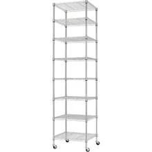 Estantería de alambre de 8 niveles con ruedas de 18x18x72.8 pulgadas, 8 estantes, estantería de almacenamiento de tubo de acero reforzado, estantes de despensa para almacenamiento, unidad de estantería ajustable, certificación NSF, cromada - Cromo - Ver 1