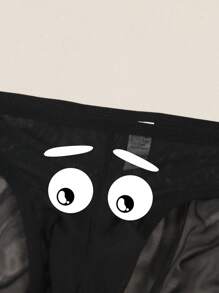 男士性感透明网眼印花透气柔软三角内裤带袋 - 黑色 - 查看 4