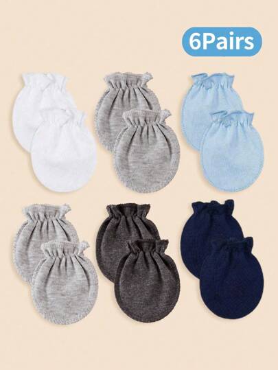 6pairs Newborn Baby Solid Color Mittens, 0-6 Months, Anti-Scratch Gloves For All Seasons, Infant Clothing Accessories, Gift For Baby Boy