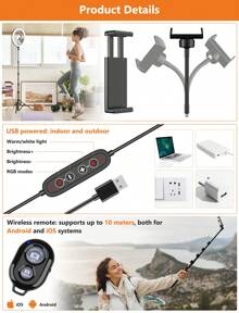 Anneau lumineux de selfie PEYOU de 12"/186 cm avec trépied pour téléphone portable, 38 modes RVB, réglable et gradable, trépied de table avec anneau lumineux, lumière de selfie pour maquillage à LED avec trépied flexible et support pour téléphone, pour iPhone, Android, téléphone portable, caméra, sans batterie requise, 143 modes de couleur d'anneau lumineux de selfie, convient pour la photographie et l'enregistrement vidéo, l'enregistrement de selfie vidéo, les réunions Zoom, le selfie manuel, les activités en plein air, les interviews, la diffusion en direct, le vlogging