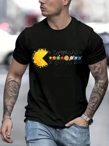 Camiseta de manga corta con cuello redondo, estampado de graffiti de marca, ajuste holgado, color blanco, para hombre talla grande