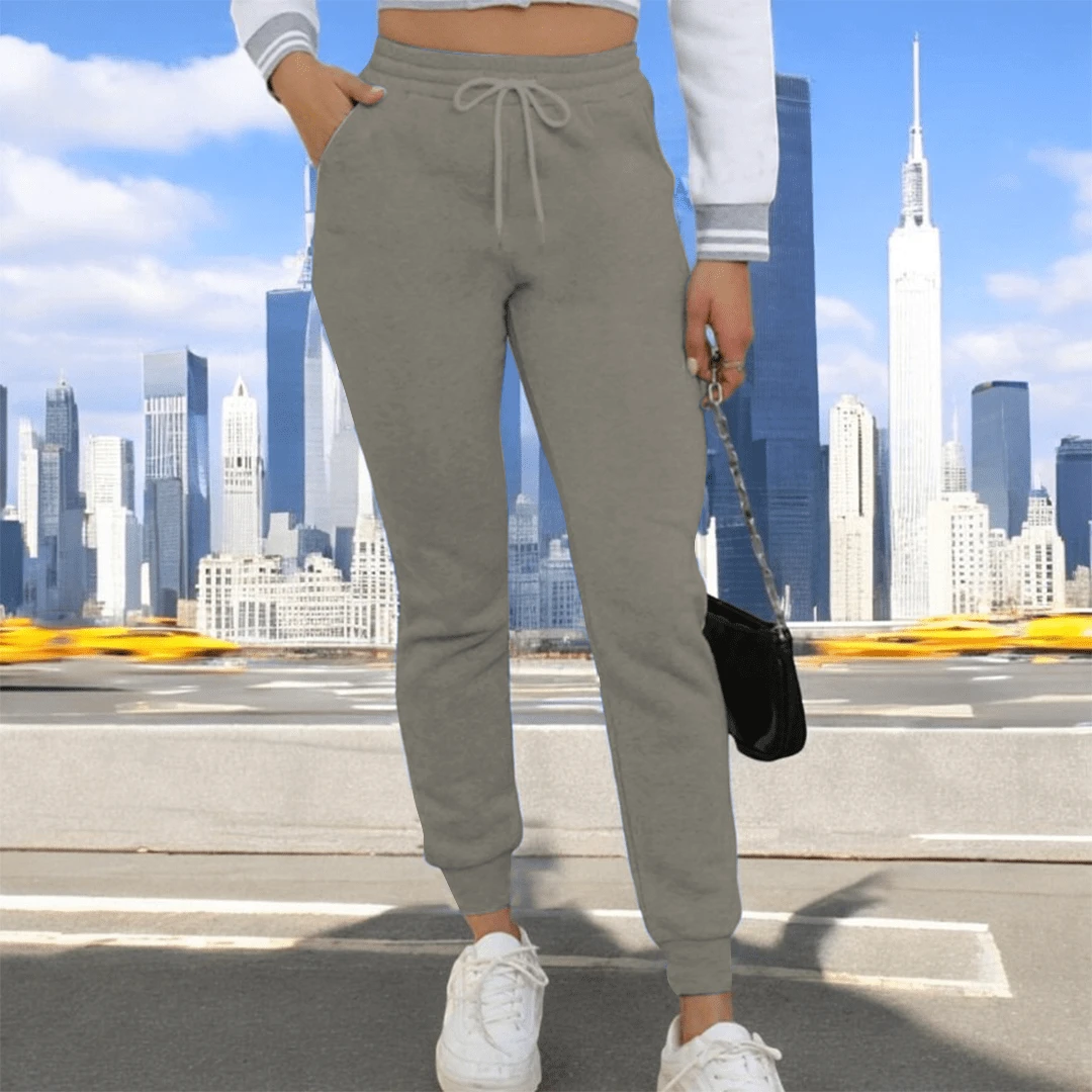 PANTS CASUAL DEPORTIVO LISO AFELPADO PARA DAMA JUVENIL CON JARETA   F-1 - Gris - Ver 1